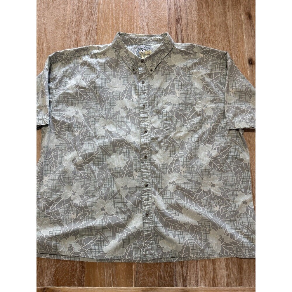 Vintage 90s Big Dogs Hawaiian Shirt Mens 4XL Green Gray Floral St Bernard AOP